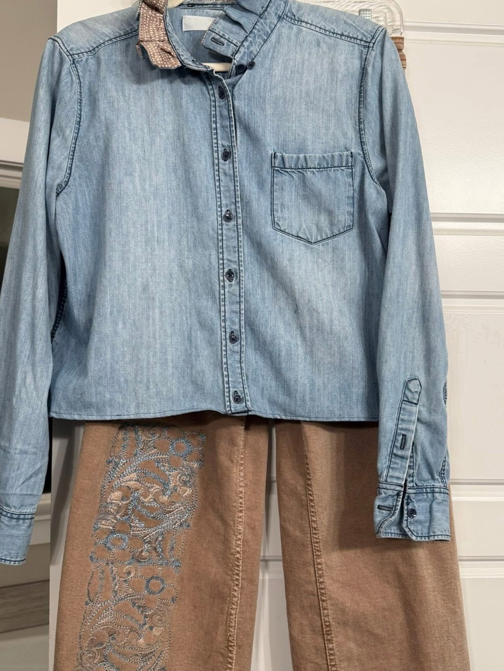 Upcycled Zara jeans and Joe Chambray Shirt